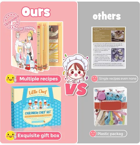 Miniatura 5 de Toyze Regalos para niñas de 3 a 8 años, juego de cocina para niños con delantal, sombrero de chef, libro de cocina, 20 unidades, color rosa