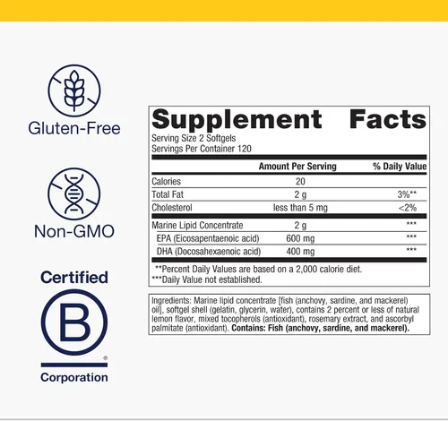 Miniatura 4 de Metagenics OmegaGenics EPA-DHA 500 - Suplemento de aceite de pescado de alta potencia para la salud cardiovascular* - De origen sostenible y probado