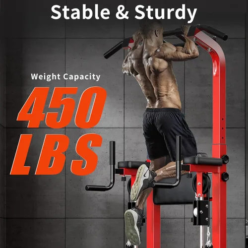 Miniatura 3 de SogesHome Power Tower Pull Up Bar and Dip Station, Multi-Function Free Standing Pull Ups, Adjustable Height Dip Bar Strength Training Workout Negro