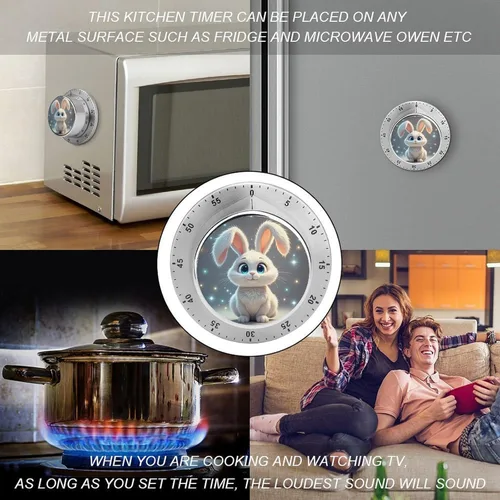 Miniatura 4 de Cute Rabbit Kitchen Timer Visual Timer for Cooking 60 Minute Wind Up Timers Stainless Steel Manual Magnetic Countdown Visual Mechanical Timers