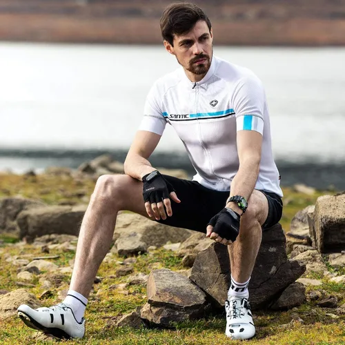 Miniatura 31 de Santic Camiseta de ciclismo para hombre, manga corta, camiseta de ciclismo de carretera, cremallera completa, UPF 50+, MTB con bolsillos