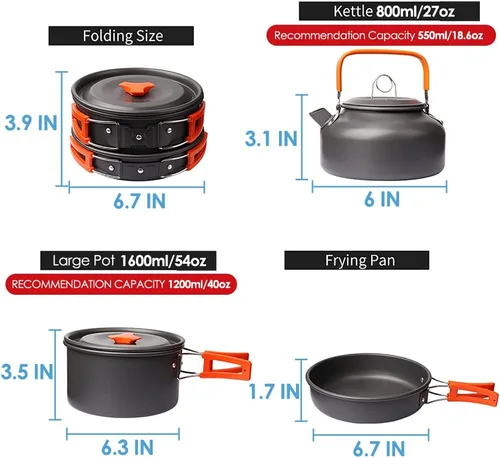 Miniatura 3 de Gutsdoor Juego de utensilios de cocina para camping, utensilios de fogata, equipo de cocina antiadherente, ligero, apilable, tazones con bolsa