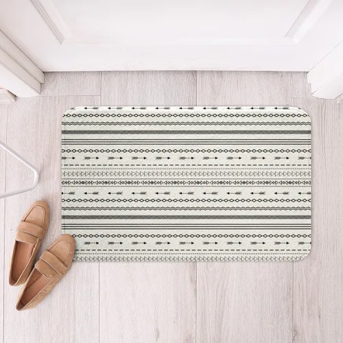 Miniatura 4 de Erosebridal Tapete de baño bohemio azteca de 16 x 24 pulgadas, color blanco y negro con estampado de flechas geométricas, alfombras de baño bohemias