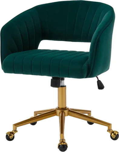 Miniatura 17 de Westice Juego de 1 silla de escritorio de terciopelo para oficina en casa, sillas modernas copetudas con patas de metal dorado, sillón tapizado
