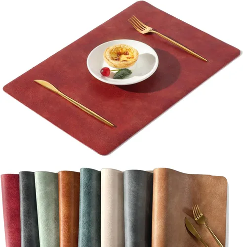 Miniatura 13 de UnivoColors Juego de 4 manteles individuales de cuero de vaca lavado con patrón PU, resistentes al calor, para mesa de cocina, impermeables, Marrón