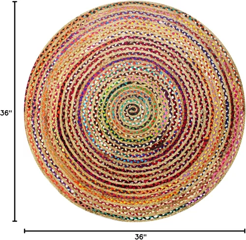 Miniatura 3 de COTTON CRAFT Alfombra de Trapo Chindi Trenzada de Yute y Algodón - Boho Granja Rústica - Tejida a Mano Reversible de Yute Natural y Algodón