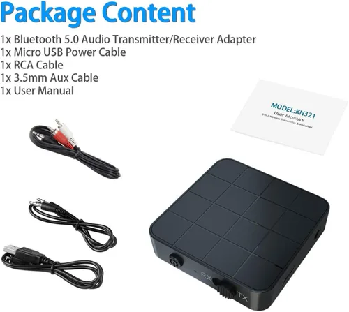 Miniatura 8 de Adaptador receptor transmisor de audio Bluetooth 5.0, 2 en 1, inalámbrico de 0.138 in aptX, adaptador de audio estéreo de baja latencia para sistema