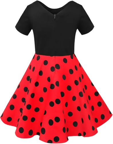Miniatura 3 de gogoparti Vestido vintage para niñas, vestidos para ocasiones especiales con collar, vestido de lunares para niños, vestido de fiesta retro