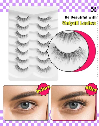 Miniatura 4 de Onlyall Pestañas naturales, pestañas postizas de aspecto natural, pestañas postizas acampanadas, pestañas postizas suaves y esponjosas, 7 pares D12