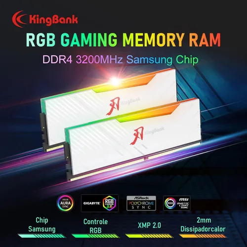 Miniatura 2 de KingBank Memoria RAM de computadora de escritorio RGB DDR4 16 GB (2 x 8 GB) 3200 MHz 1.35 V CL16 XMP2.0 Overclocking con disipador de calor
