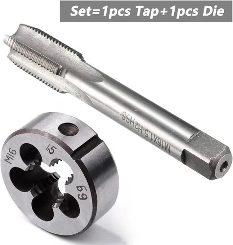 Miniatura 7 de M16 X 1.5 Métrico Grifo y Troquel Set M16 X 0.059 in HSS Recto Estriado Máquina Rosca Mano Derecha Tornillo Macho y Troquel de Roscado Redondo