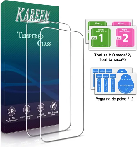 Miniatura 6 de KAREEN Paquete de 2 protectores de pantalla para iPhone 15/ iPhone 15 Pro, película de vidrio templado de 6.1 pulgadas, dureza 9H, antiarañazos, sin