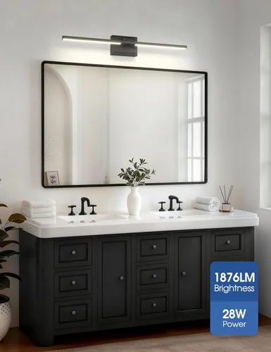 Miniatura 2 de VOLISUN Luz de tocador de baño de 31.5 pulgadas, 5CCT regulable, lámpara LED de baño de 28W sobre espejo, luces de tocador de barra negra
