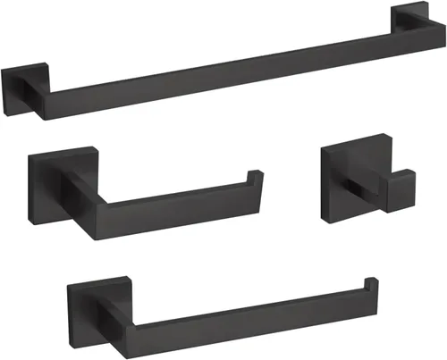 Miniatura 9 de Juego de accesorios de baño de 4 piezas, toallero, toallero, soporte para papel higiénico, ganchos para toallas, ganchos modernos cuadrados de acero