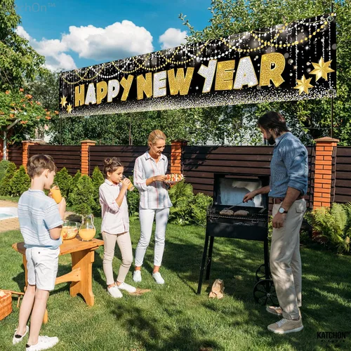 Miniatura 7 de KatchOn, XtraLarge Pancarta de Feliz Año Nuevo 2026-120X20 Pulgadas Letrero de Jardín de Año Nuevo para Decoraciones de Nochevieja 2026 Pancarta