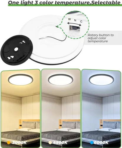 Miniatura 5 de zemty Lámpara de techo negra de 12 pulgadas, lámpara de techo LED de 28 W 3200 lm, 3 temperaturas de color en una lámpara de techo moderna de 3000