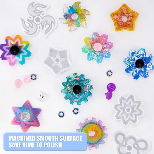 Miniatura 2 de NiArt Juego de Spinner de Dedo Manual DIY Kit de Molde de Resina de Epoxy de Silicona 9 Moldes con 10 Rodamientos, Juego de Juguete de Mano