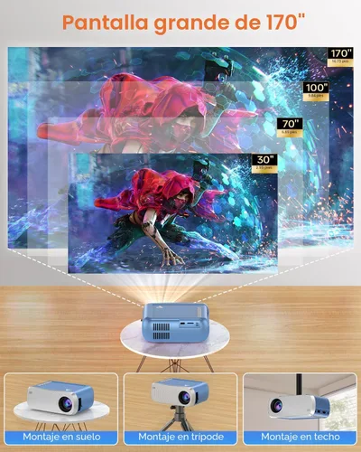 Miniatura 6 de Mini proyector con WiFi y Bluetooth, proyector de película portátil para iPhone, compatible con 1080P con altavoz de 3 W, para cine en casa al aire
