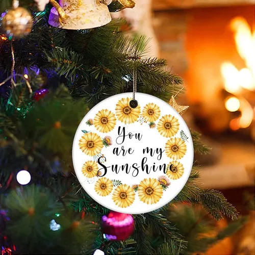 Miniatura 3 de Adorno de Navidad de cerámica impreso en dos caras con texto en inglés "You are My Sunshine", novedad para familiares, amigos, niños, regalos