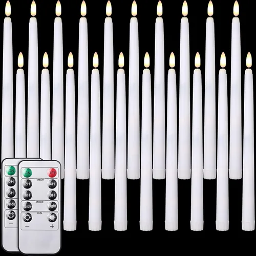 Tuanse Paquete de 20 Velas Cónicas Blancas Sin Llama Parpadeantes a Granel Largas LED de Adviento Candelabros Operadas con Batería con Control Blanco