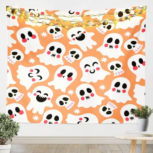 Miniatura 38 de Feelyou Halloween Wall Art for Bedroom Living Room Cartoon Ghost Tapestry Decoration for Kids Boys Girls Red Tapestry Wall Hanging Ghost Festival