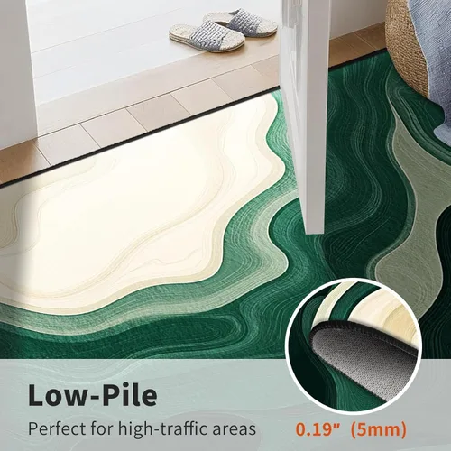 Miniatura 3 de Alfombra de entrada lavable verde de 2 x 3 pies, alfombra decorativa de mármol abstracto, alfombra pequeña antideslizante para puerta de entrada