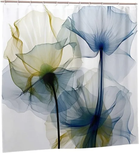 Miniatura 7 de YLATY2772 - Cortina de ducha de flores abstractas para baño, juego de cortina de ducha bohemia floral azul y verde, tela transparente, moderna