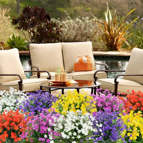 Miniatura 5 de Flores artificiales, 8 paquetes de plantas artificiales para exteriores, resistentes a los rayos UV, plantas artificiales, arbustos para interiores