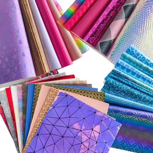 Miniatura 3 de XHT Hojas de piel sintética al azar, 30 piezas de 8 x 12 pulgadas, holográfica en relieve texturizado de cuero sintético para manualidades