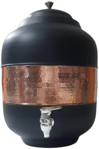 Miniatura 5 de Ornate International Pure Copper Water Dspenser/Matka/Enfriador de agua/Storae Water 14 litros con 11.8 fl oz de vidrio de secuencia media Negro