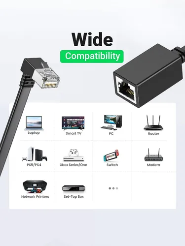 Miniatura 5 de Paquete de 2 cables de extensión Ethernet Cat7 de ángulo recto planos de 5.9 in/6 pulgadas, ángulo recto hacia abajo 90 grados LAN cable de conexión