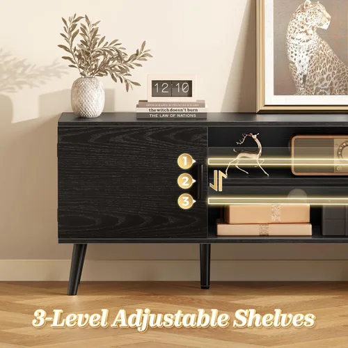 Miniatura 4 de SUPERJARE Soporte de TV para TV de 55 pulgadas, centro de entretenimiento con estante ajustable, 2 gabinetes, mesa consola de TV, consola