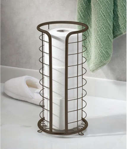 Miniatura 6 de mDesign Soporte de metal para papel higiénico, reserva de almacenamiento para 3 rollos de papel higiénico, soporte de papel higiénico independiente