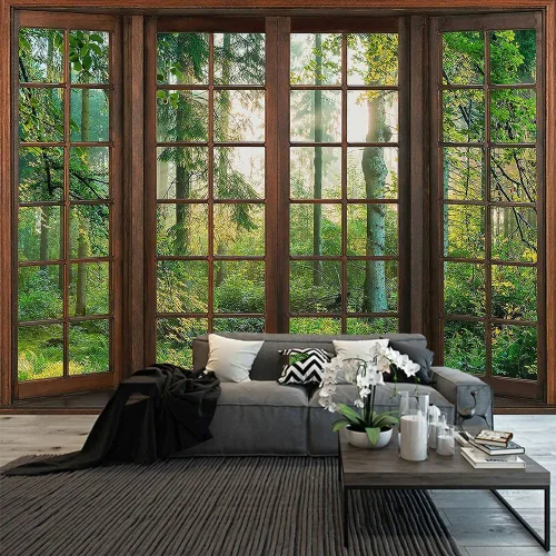 Miniatura 9 de Aidatain Tapiz Natural de Bosque Verde Escenario de Ventana Tapiz Estético de Pared para Dormitorio Franela 40" L x 30" A Manta de Playa Sala