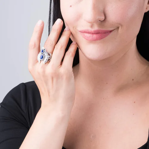 Miniatura 2 de Anillo Naja de plata de ley de American West con diseño de lapislázuli azul, turquesa o nácar, talla 5 a 10