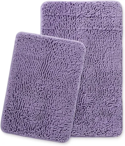 Yeaban Juego de alfombras de baño lavanda de 2 piezas (20 x 32 pulgadas y 17 x 24 pulgadas), tapetes de baño de felpilla gruesa | Alfombras de baño