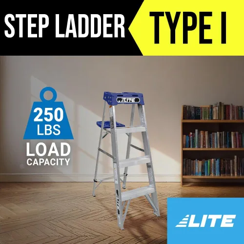 Miniatura 2 de LITE Escalera de aluminio de 4 pies con bandeja de herramientas, capacidad de carga de 250 libras, tipo I, LP-2111-04