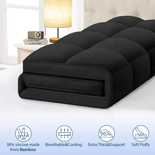 Miniatura 2 de ELEMUSE - Cubrecolchón refrescante individual, negro, para dolor de espalda, extragrueso, suave con cubierta de almohada de felpa con esquinas