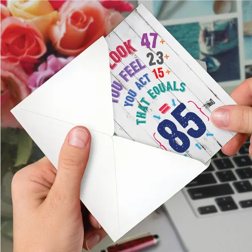 Miniatura 6 de NobleWorks - Tarjeta de feliz cumpleaños número 85 divertida - Celebración de 85 años, tarjeta de humor de hito para abuelos, padres - Ecuación