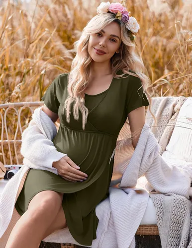 Miniatura 5 de Ekouaer Camisón de enfermería 3 en 1 camisón de maternidad de manga corta vestido de enfermería para lactancia materna ropa de dormir vestido