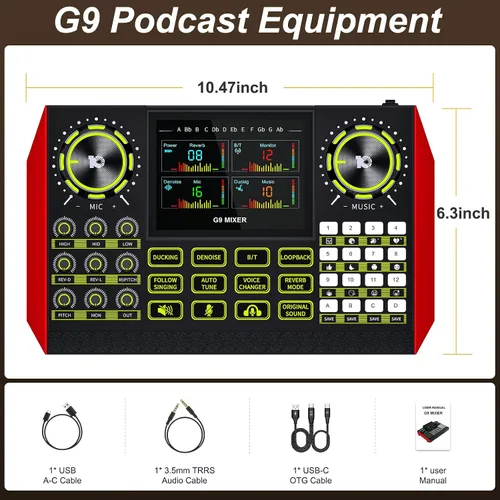 Miniatura 2 de G9 Equipo de DJ y podcast Tarjeta de sonido en vivo para transmisión, interfaz de audio, mezclador de DJ, tarjeta de sonido/micrófono de condensador