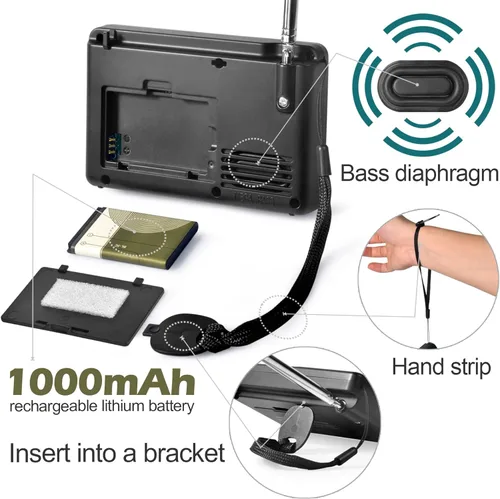 Miniatura 4 de ZHIWHIS Radio Bluetooth portátil, radios FM AM de onda corta con temporizador de sueño y función preestablecida, grabadora digital recargable