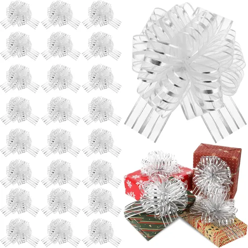 Miniatura 11 de Poen 12 Lazos Grandes de Navidad para Envolver Regalos de 6" Lazos de Tirar Multicolores de Cinta Navideña para Regalos, Cestas de Boda, Cajas
