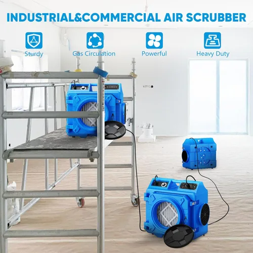 Miniatura 4 de Depurador de aire con filtración de 3 etapas, máquina de aire negativo apilable de 550 CFM para uso industrial y comercial, limpiador de aire Azul