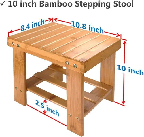 Miniatura 2 de ASelected Taburete de banco de bambú, taburete de madera de 10 pulgadas para dormitorio, cocina, vestíbulo, vestíbulo, entrada, banco pequeño