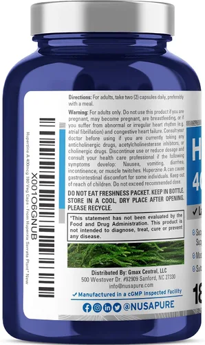 Miniatura 3 de NusaPure Huperzine A 400mcg 180 cápsulas vegetales (vegetariano, sin OMG y sin gluten)