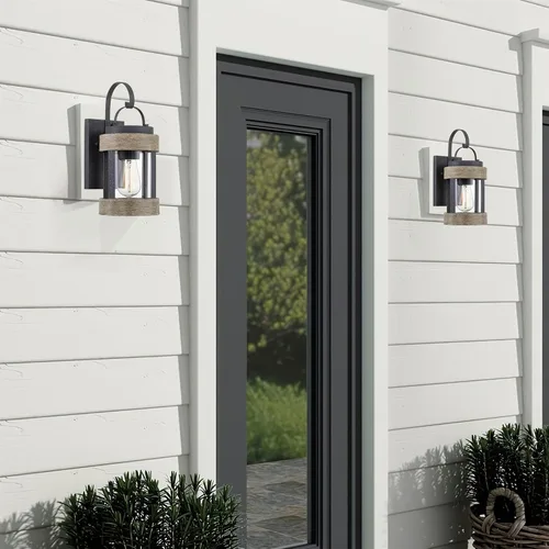 Miniatura 7 de Kira Home Rochester - Farol de pared moderno de granja para exteriores de 14 pulgadas con pantalla de vidrio transparente, aplique de pared exterior
