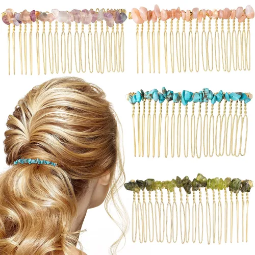 Joez Wonderful 4 peines para el cabello para mujer, accesorios de piedras preciosas de cristal coloridas, peines laterales, clips decorativos para