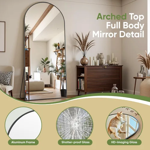 Miniatura 5 de Espejo de pie de 78 x 38 pulgadas, espejo grande arqueado con soporte, para dormitorio o tocador, espejo de cuerpo completo para colocar de pie