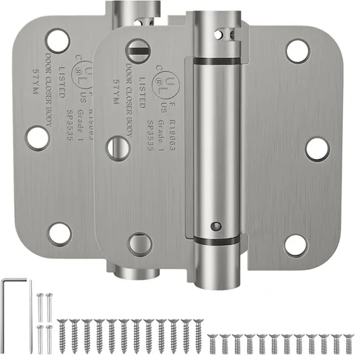 Miniatura 8 de HOSOM Bisagra de puerta de cierre automático, bisagra de resorte, 4 pulgadas, tensión ajustable para garaje, puerta delantera, puerta trasera